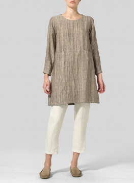 Linen Long Sleeve Slip-On Shift Dress