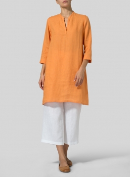 Linen V-neck Mandarin Collar Tunic