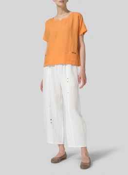 Linen Boxy Fit Embroidery Pocket Top