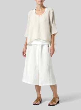 Woven Linen Deep V-neck Top