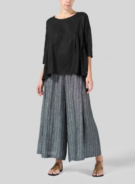 Linen Dropped Shoulder Pleated Box Top