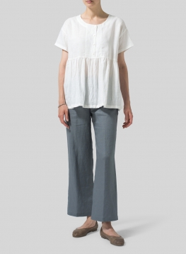 Linen Dropped Shoulder Round Neck Top