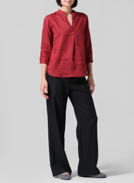 Linen Half-Open Collar V-Neck Shirt