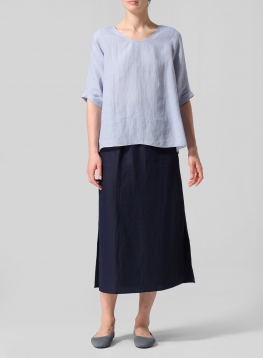 Linen Relaxed Scoop Neckline A-Shape Blouse