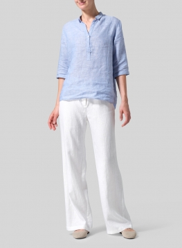 Linen Simple Top with Small Shirt Collar