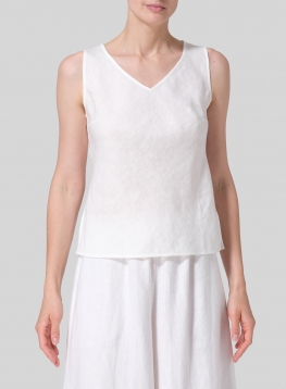 Linen V-Neck Sleeveless Bias Cut Tank