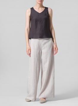 Linen V-Neck Sleeveless Bias Cut Tank