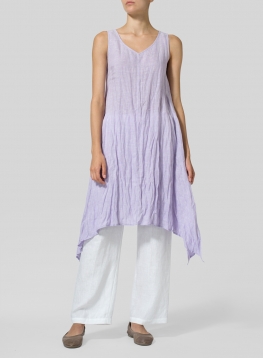 Linen Sleeveless Crumple Effect Long Dress