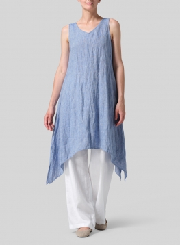Linen Sleeveless Crumple Effect Long Dress