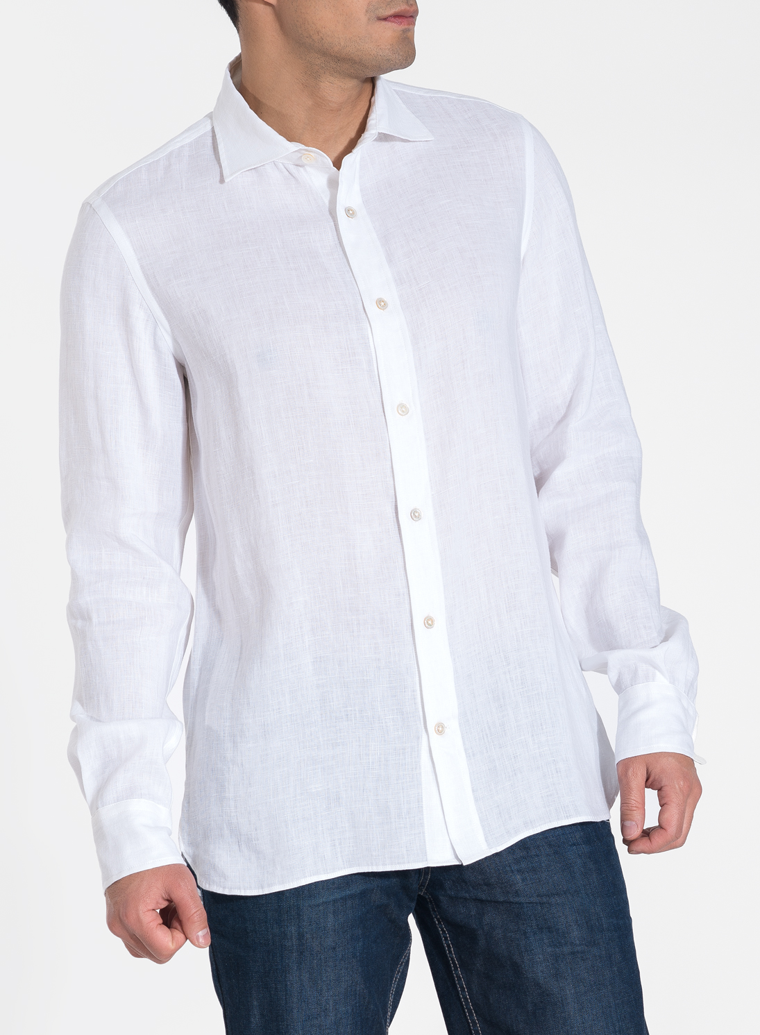 Spread Collar Long Sleeve Linen Men Shirt