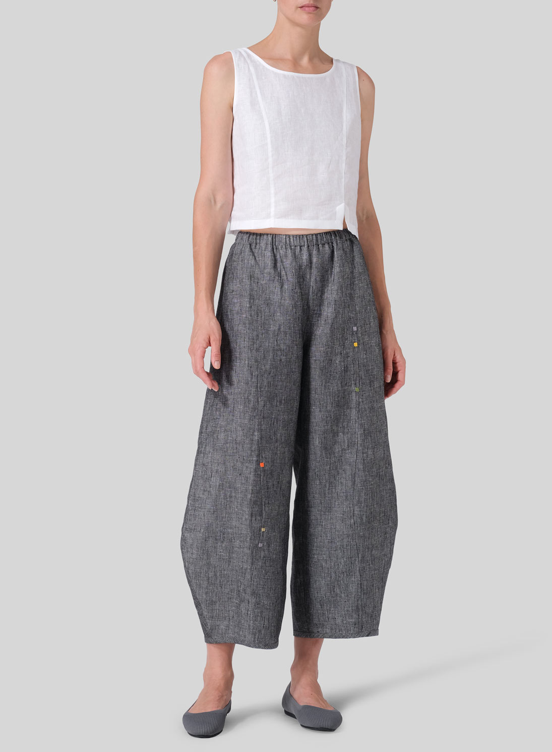 Linen Embroidered Cropped Pants