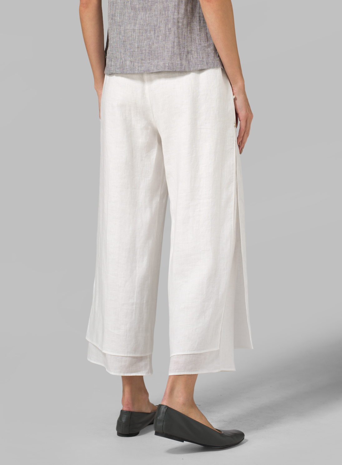 Linen Double-Layer Cropped Pants With Sea Shell Button