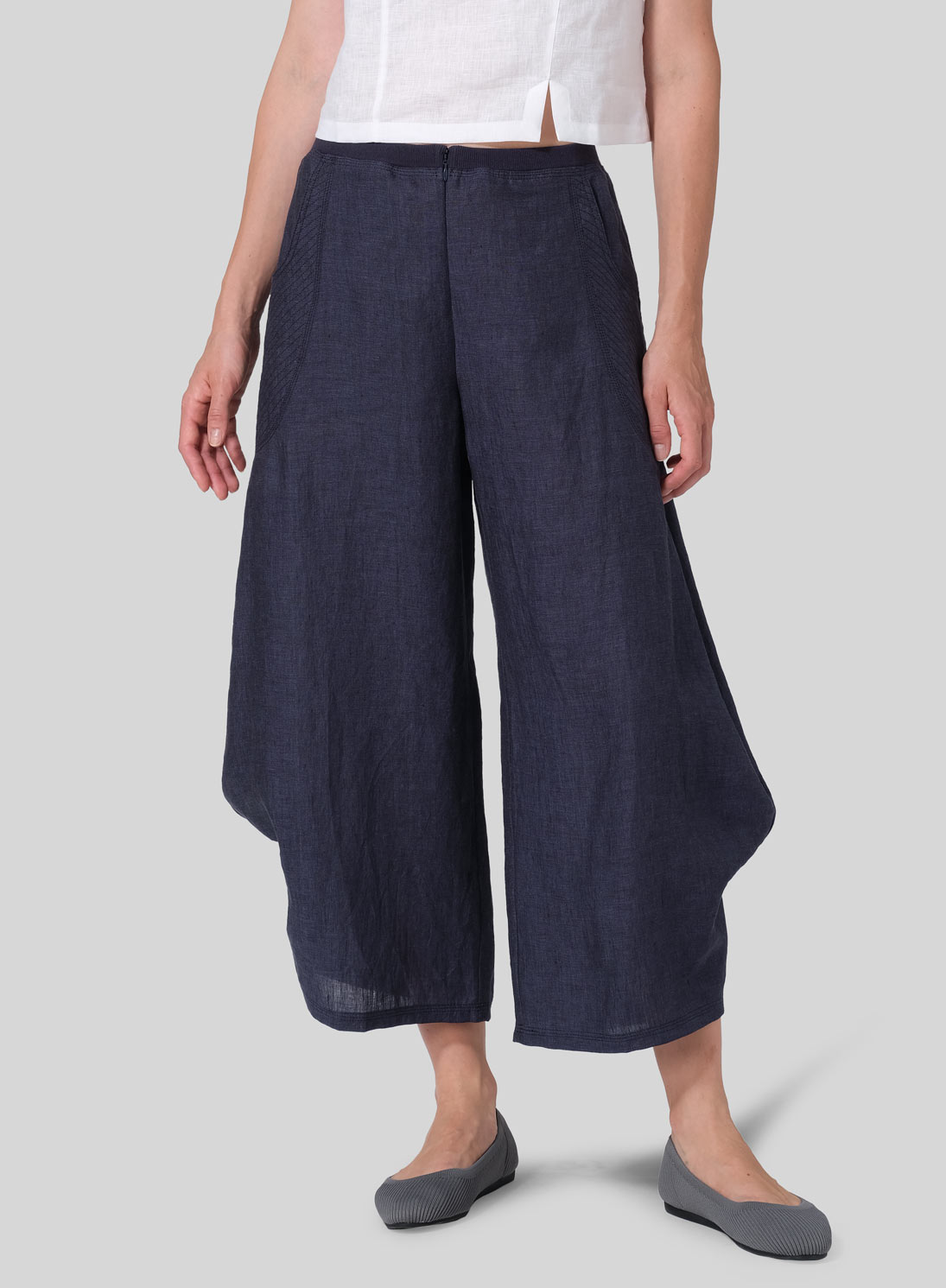 Linen Flared Leg Crop Pants