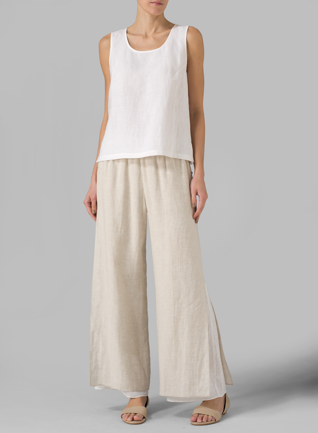Linen Double Layers Pants With Sea Shell Button - Plus Size