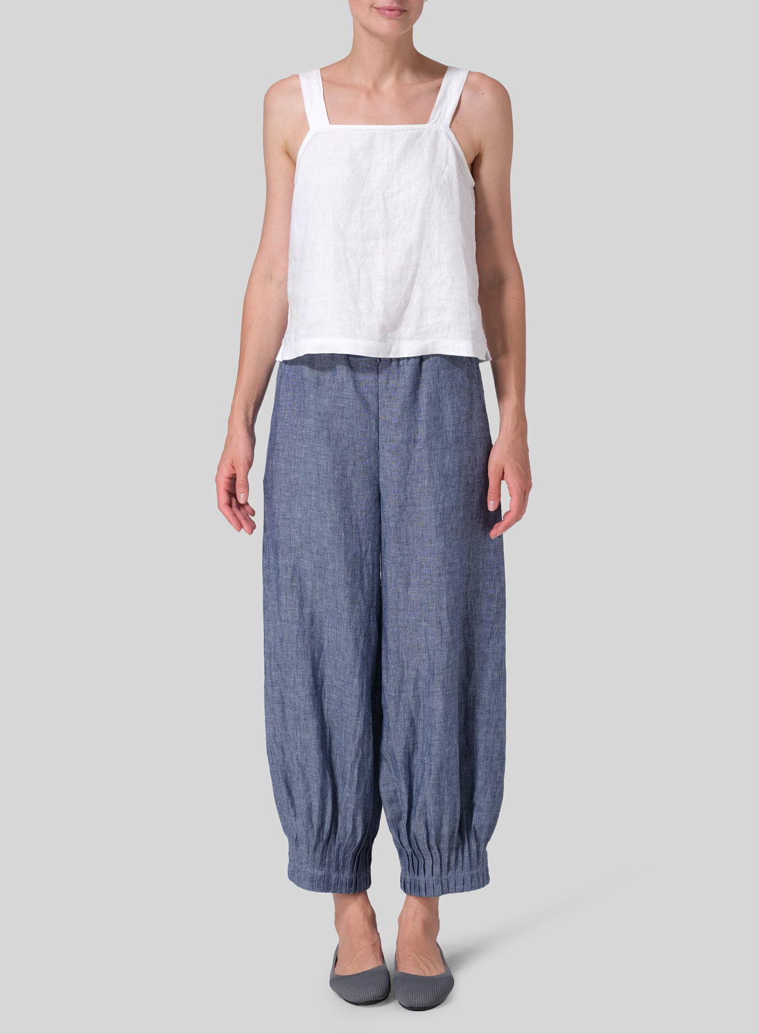 Linen Pleated Cuff Ankle Length Pants