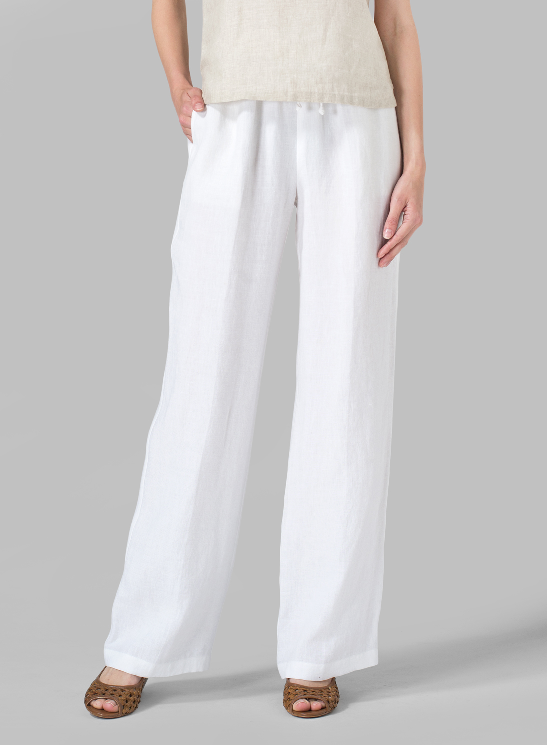 Linen Long Straight Pull-On Pants - Plus Size