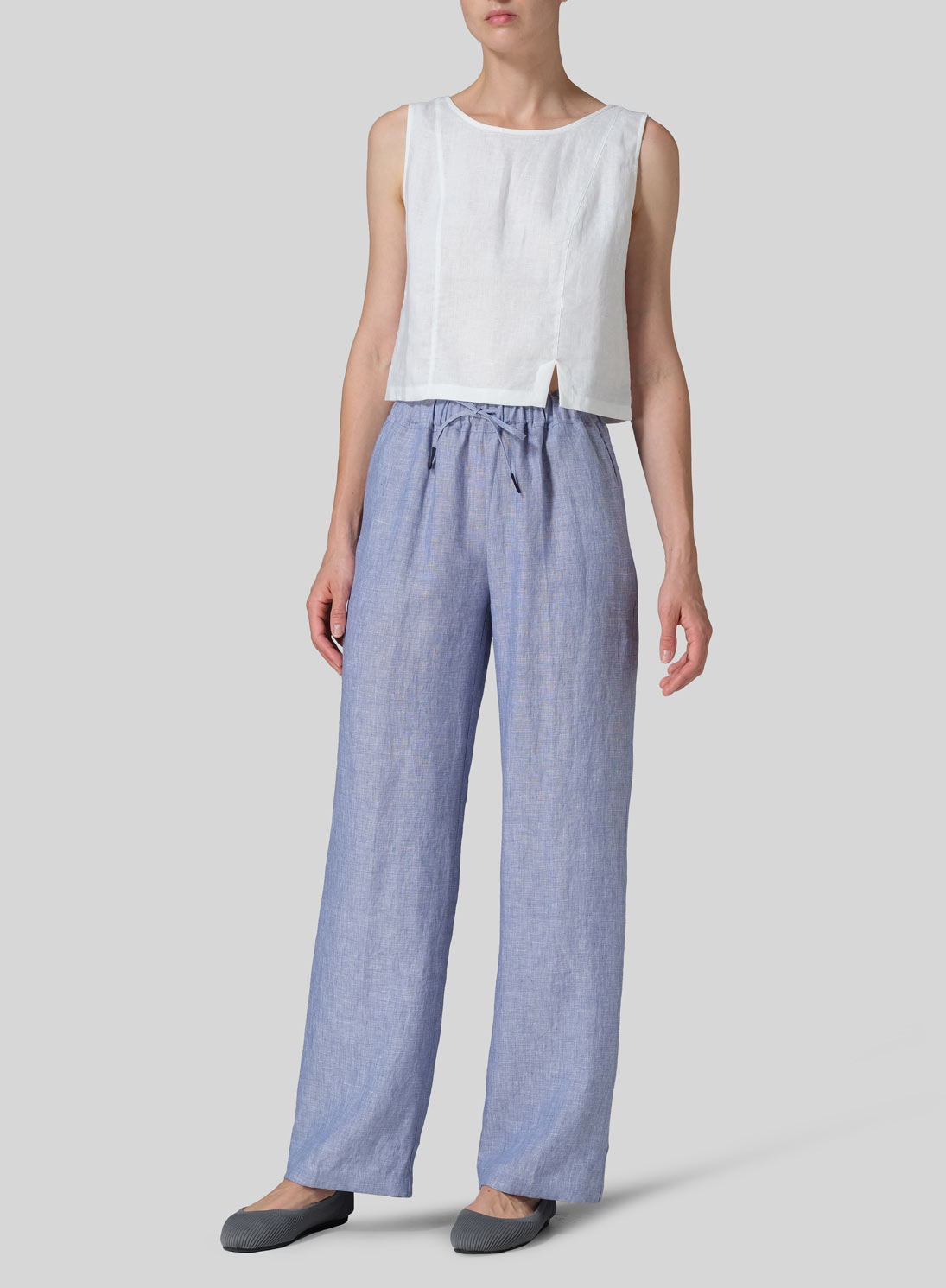 00s Viscose×Linen Slacks Linen Long Straight Pull-On Pants