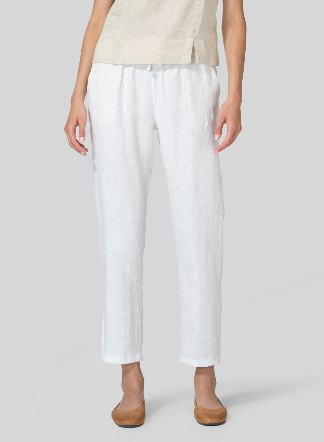 Linen Low Rise Slim Ankle Length Pants Plus Size