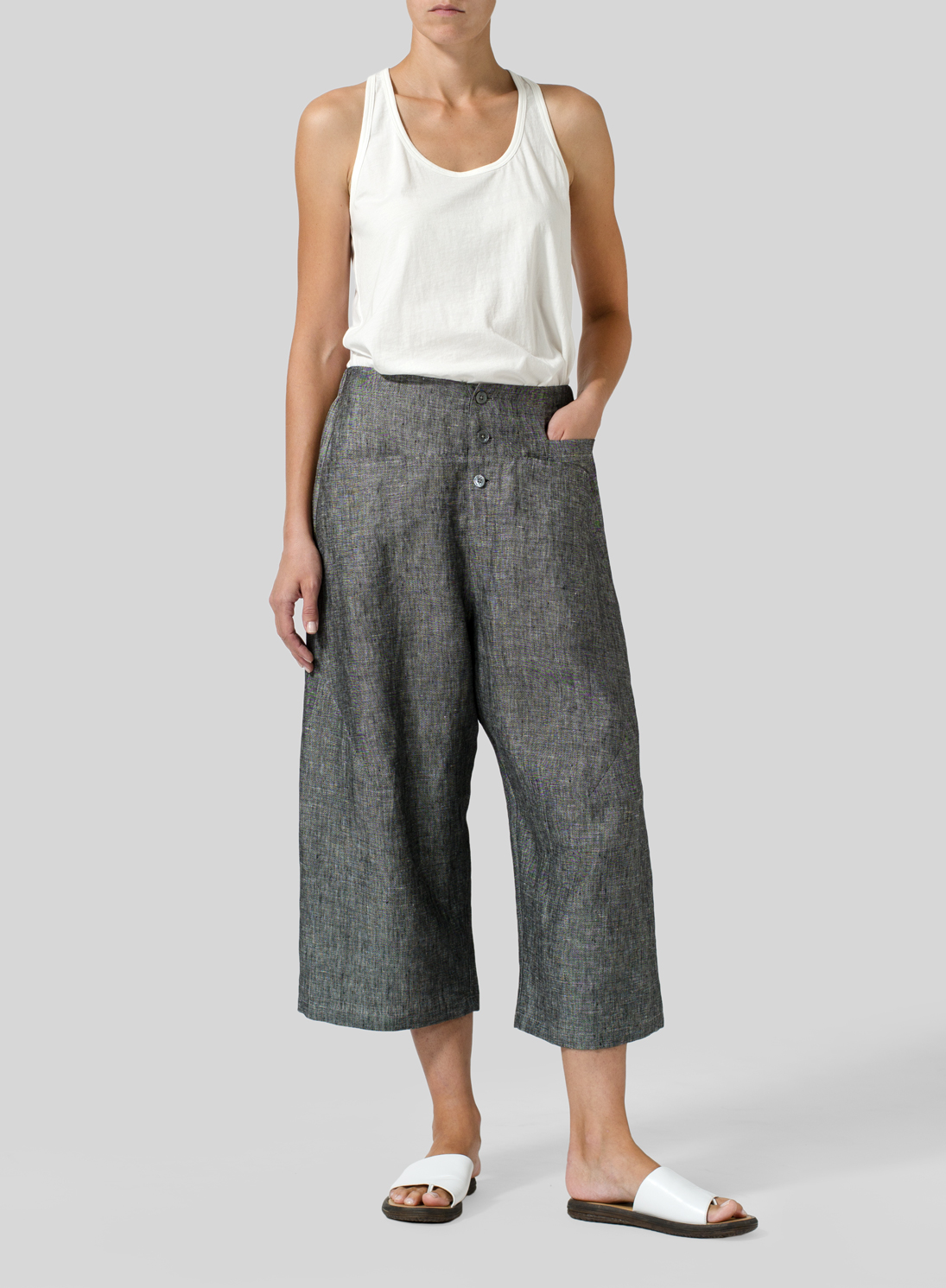 Linen Wide Leg Crop Pants Plus Size Linen Wide Leg Crop Pants Plus Size