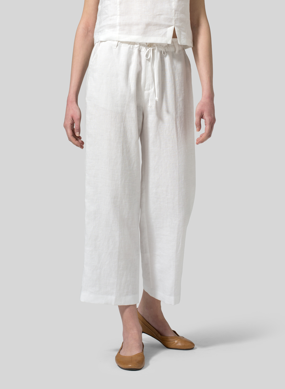 Linen Drawstring Cropped Pants Plus Size
