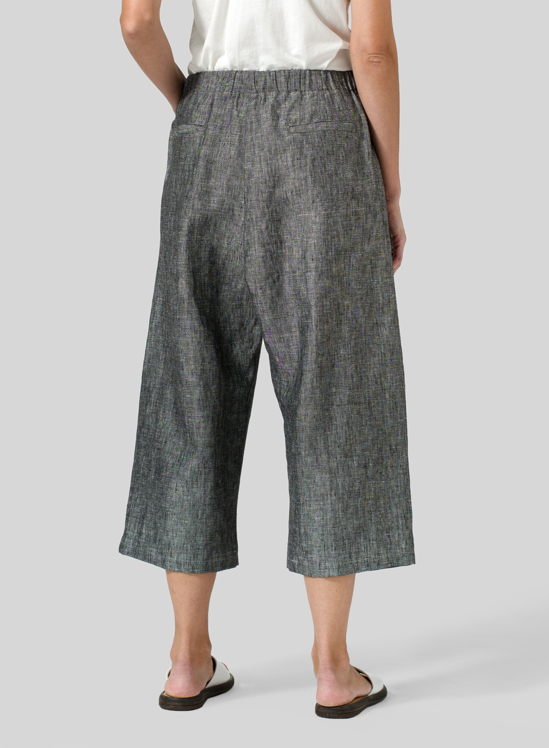 Linen Wide Leg Crop Pants - Plus Size
