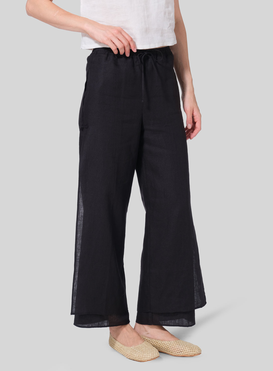 Linen Double-Layer Elastic Drawstring Pants