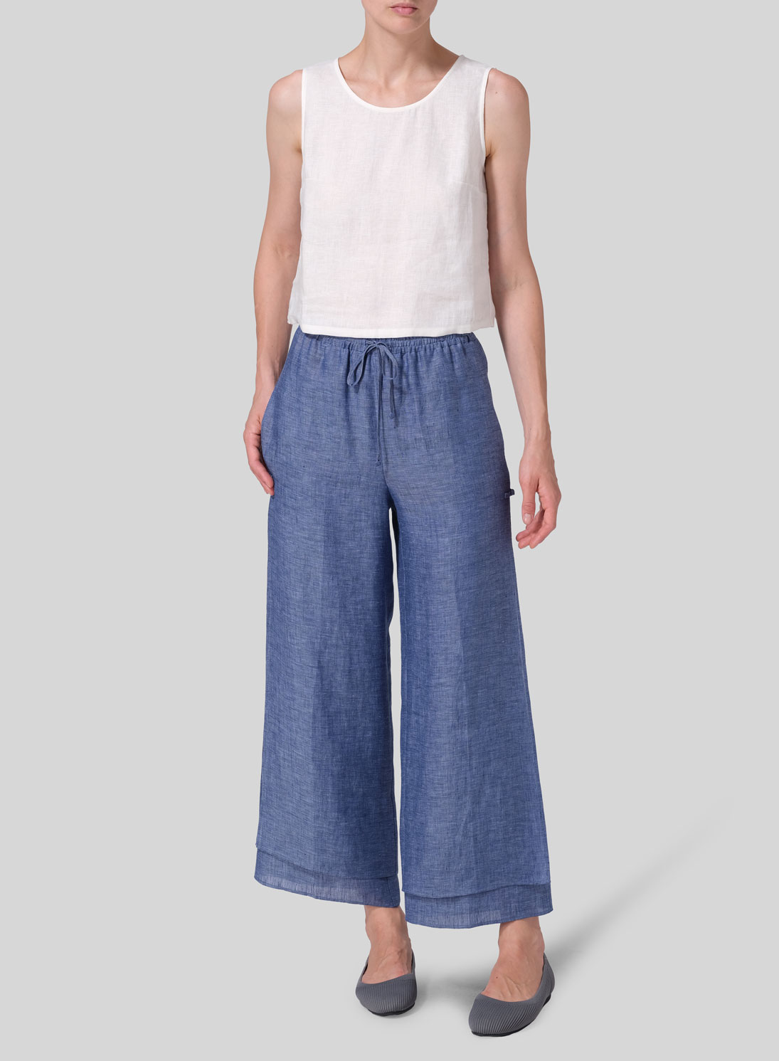 Linen Double-Layer Elastic Drawstring Pants