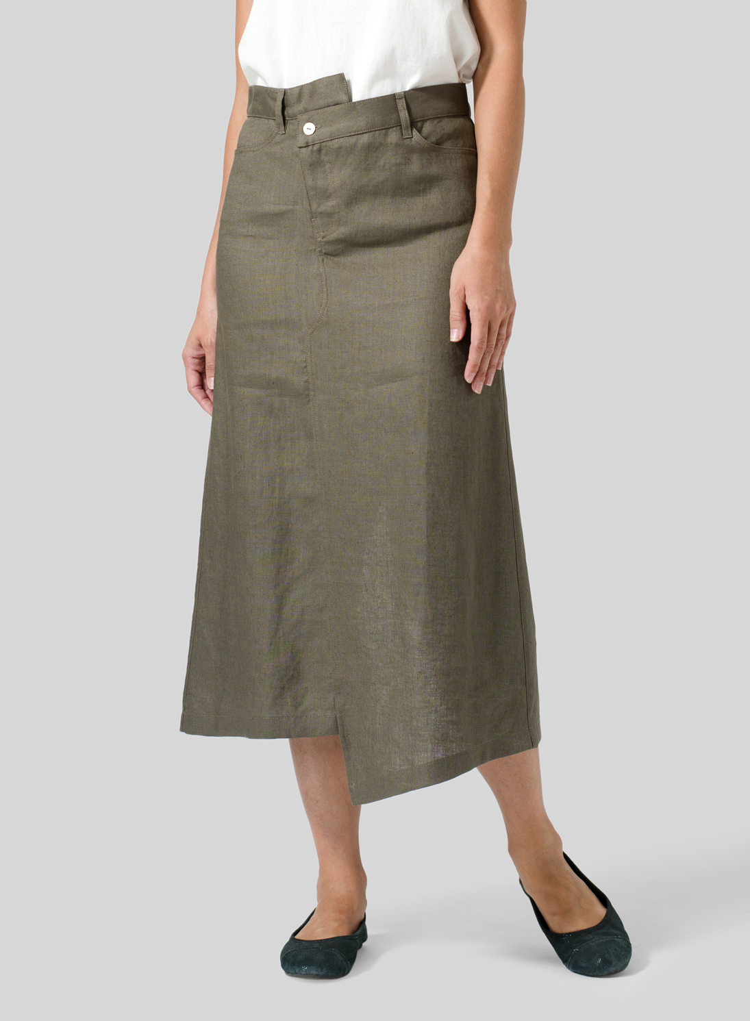 Linen High Waist Irregular Long Split Skirt - Plus Size