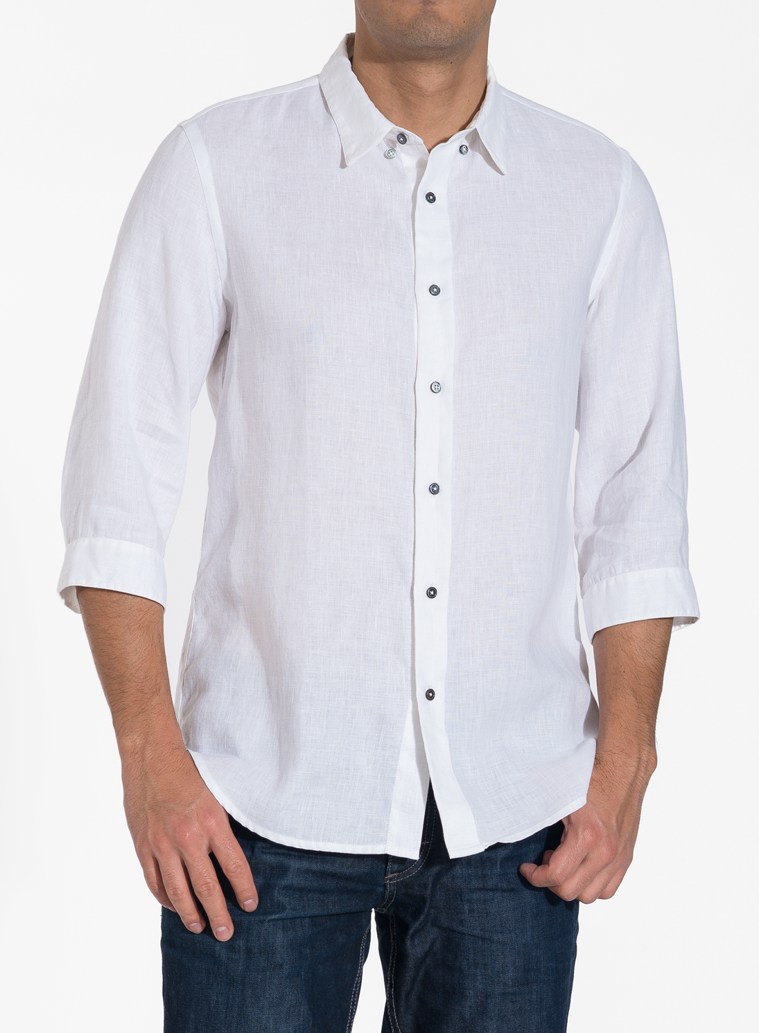Slim Fit Pullover Shirt Mens Casual Linen Long Sleeve Shirt 