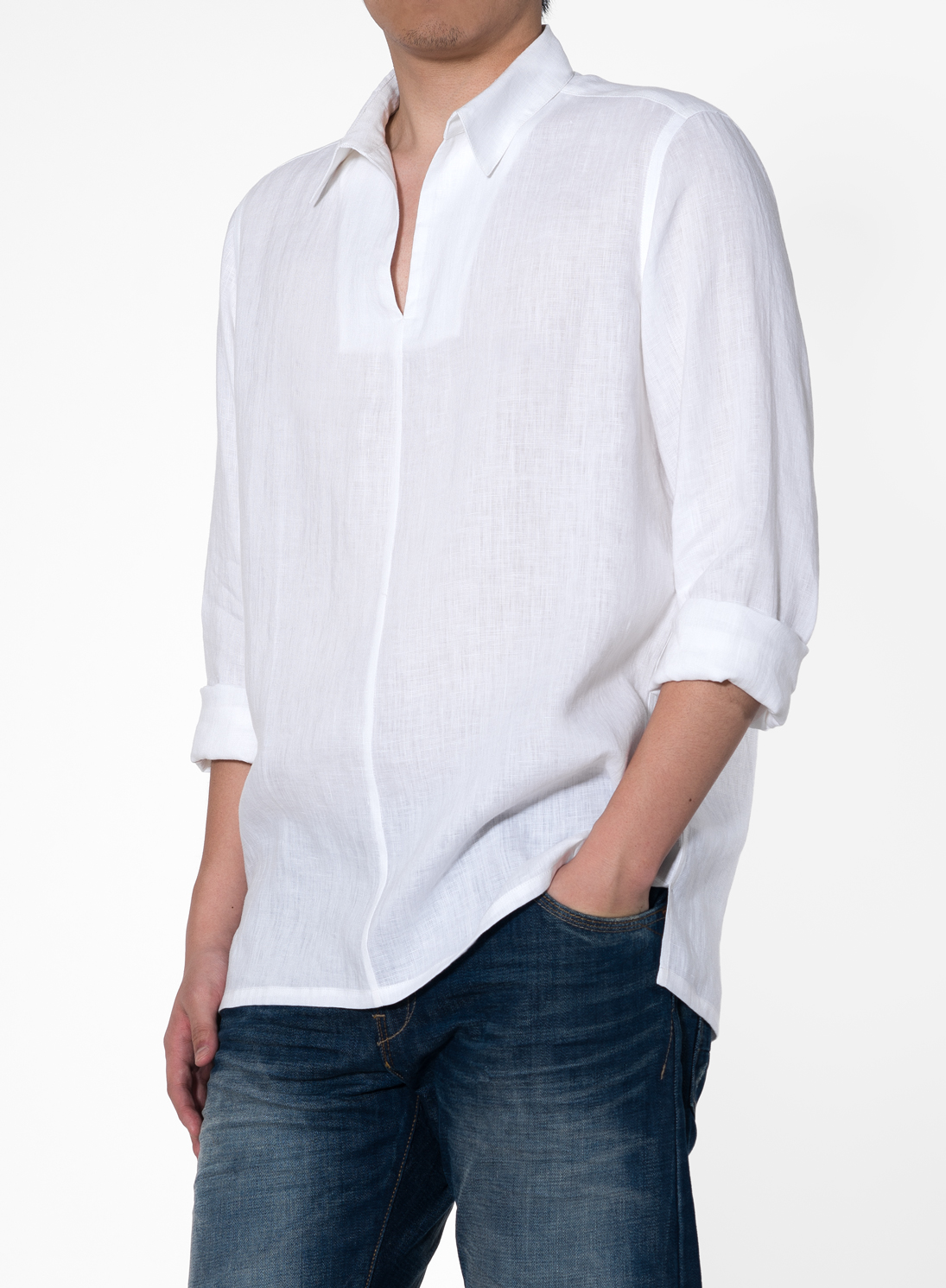 Open V-Collar Long Sleeve Linen Men Shirt