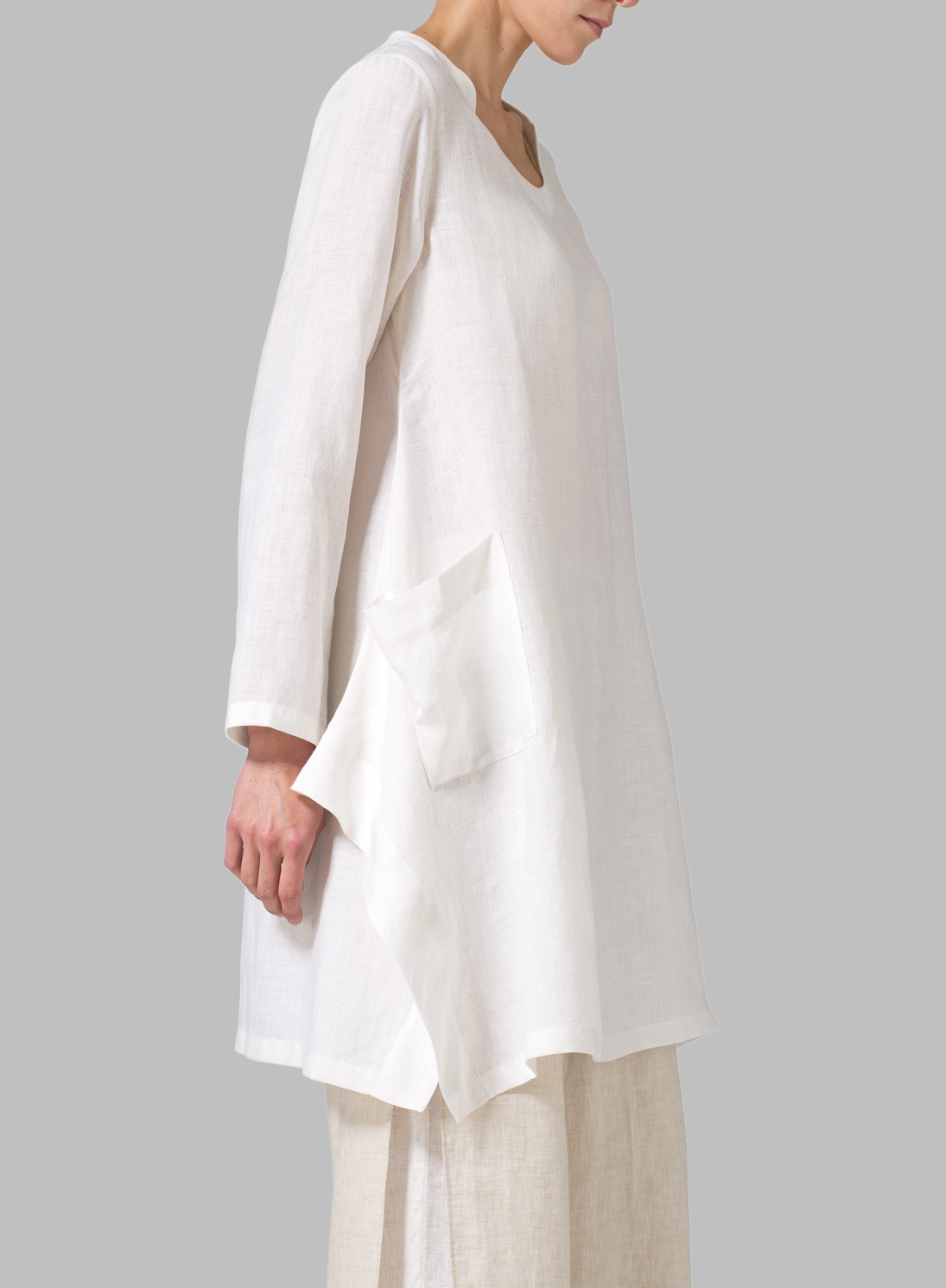 Off White Linen Long Sleeve Top