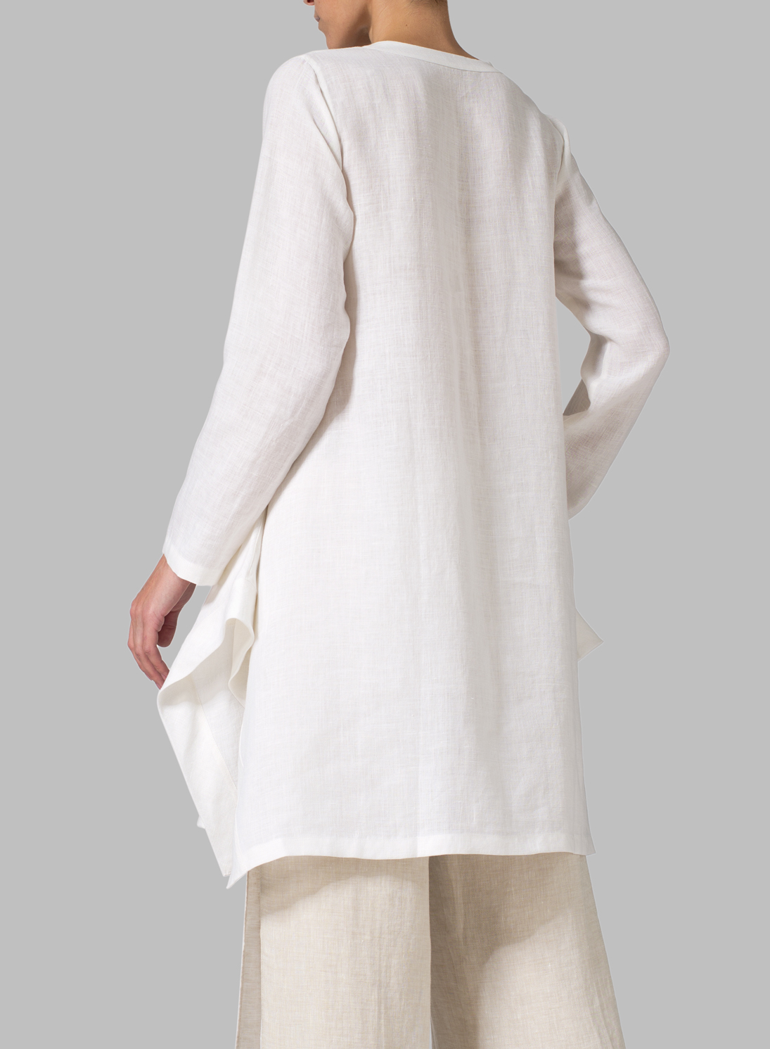 Off White Linen Long Sleeve Top