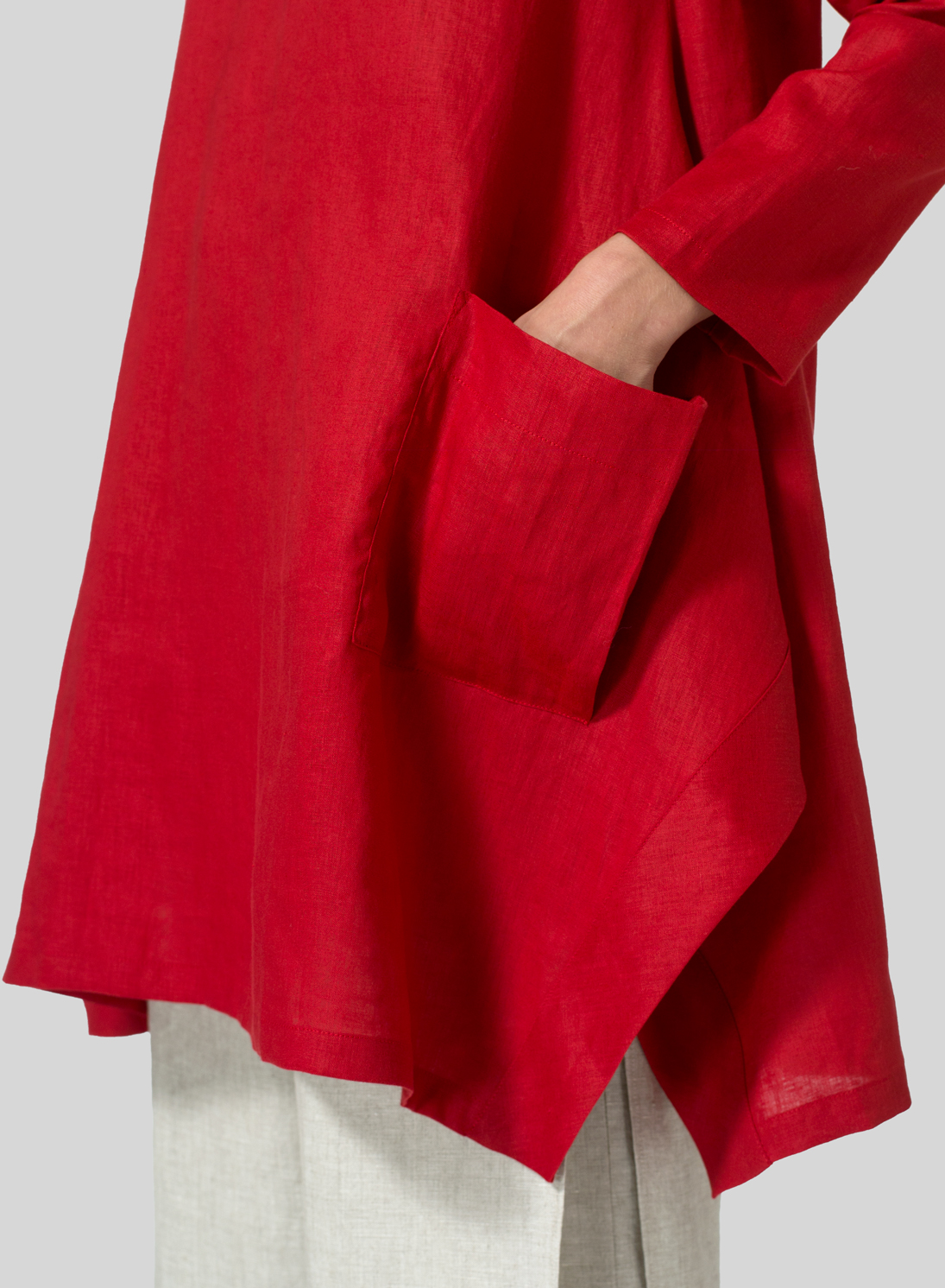 Red Linen Long Sleeve Top Plus Size