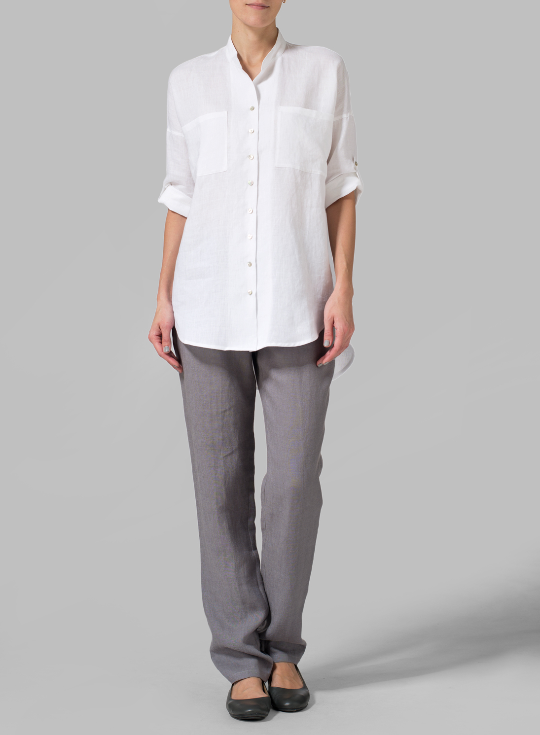 Women's Mandarin Collar White Shirt