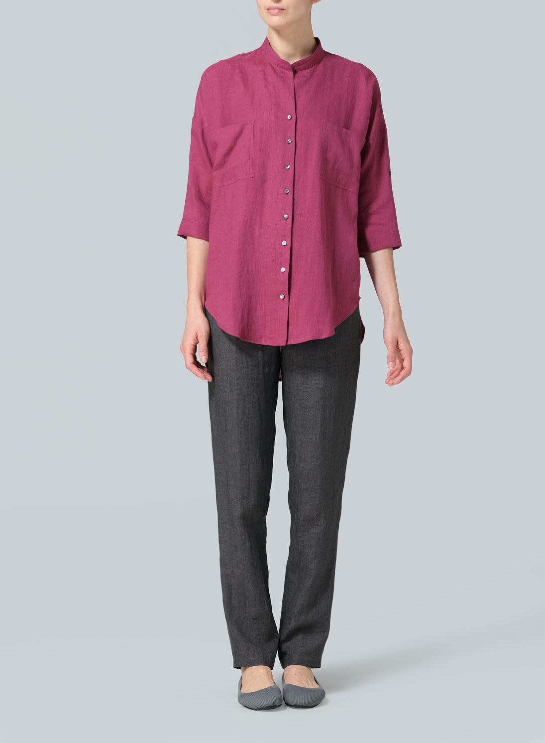 Linen Mandarin Collar Blouse