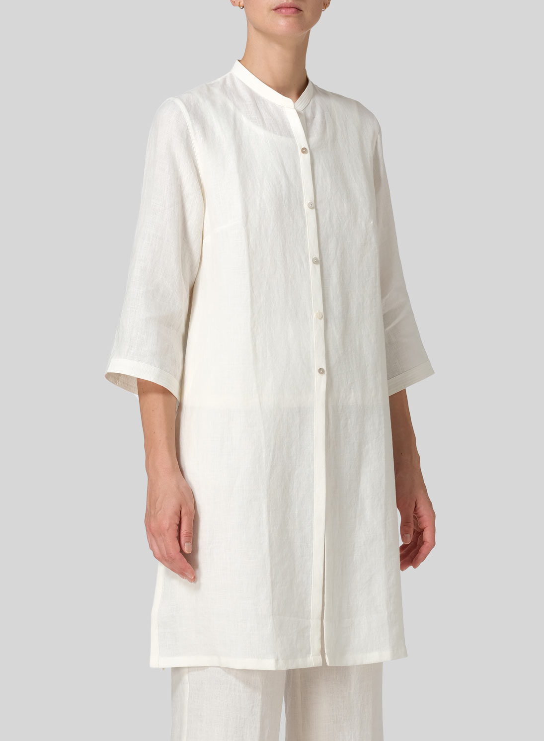 Linen Mandarin Collar Simple Long Blouse