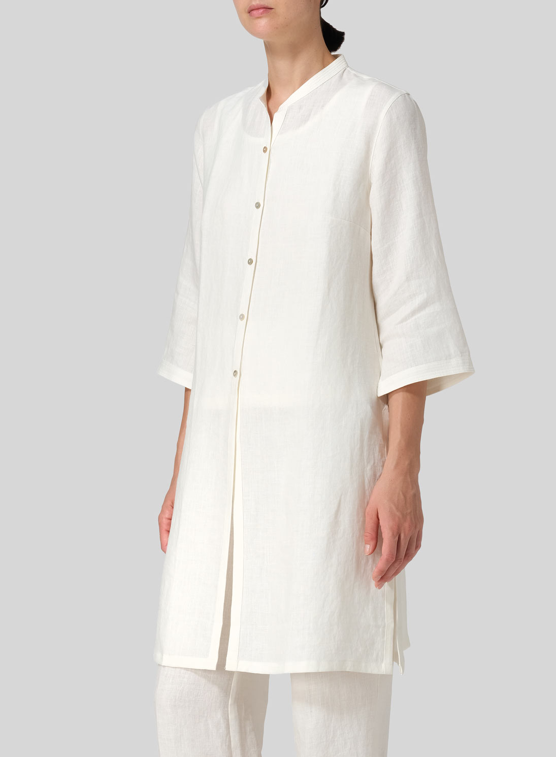 Linen Mandarin Collar Simple Long Blouse