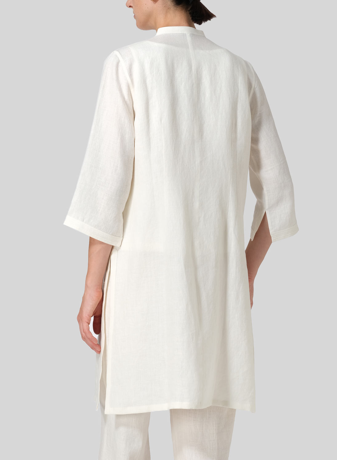 Linen Mandarin Collar Simple Long Blouse