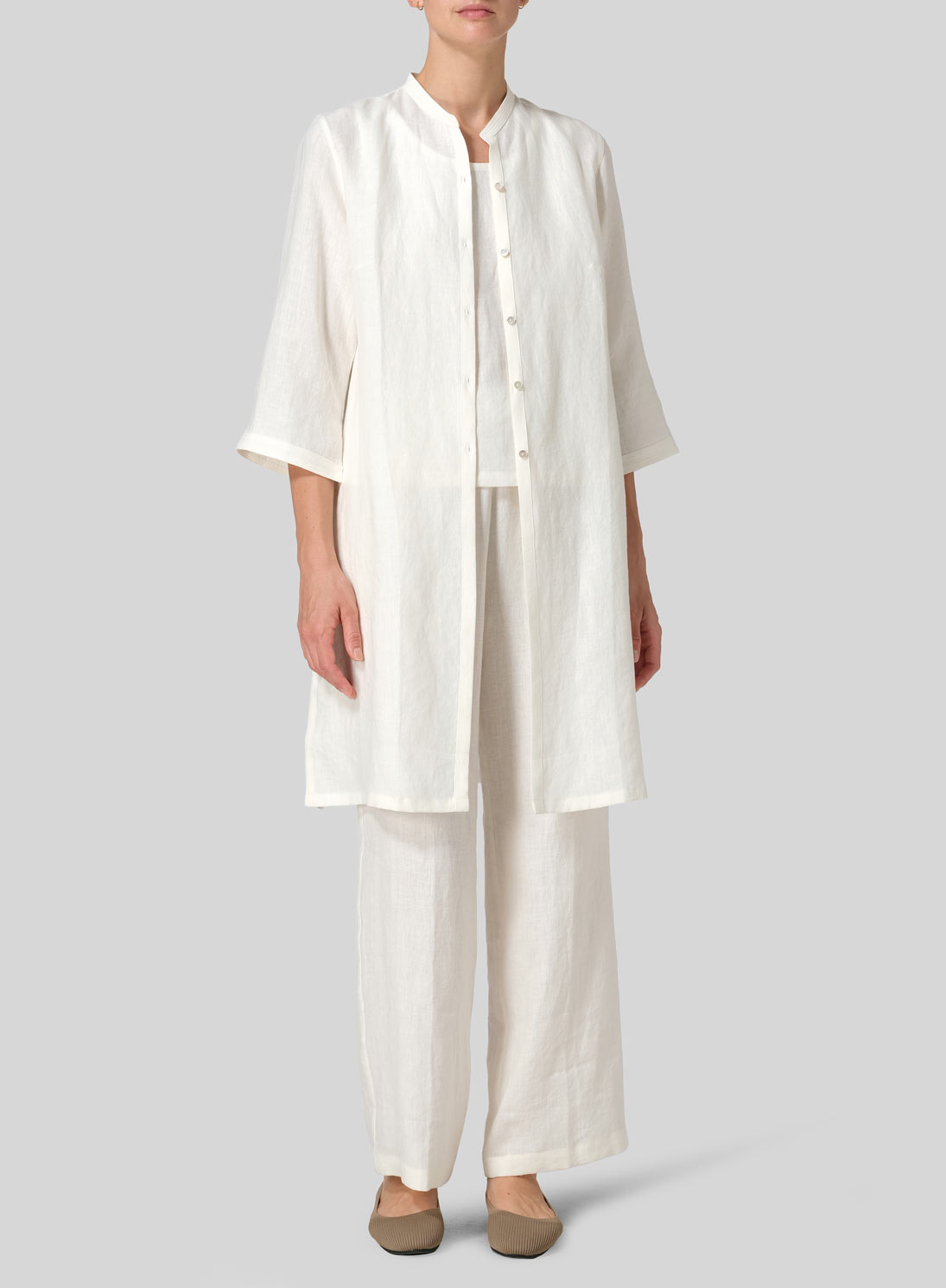 Linen Mandarin Collar Simple Long Blouse