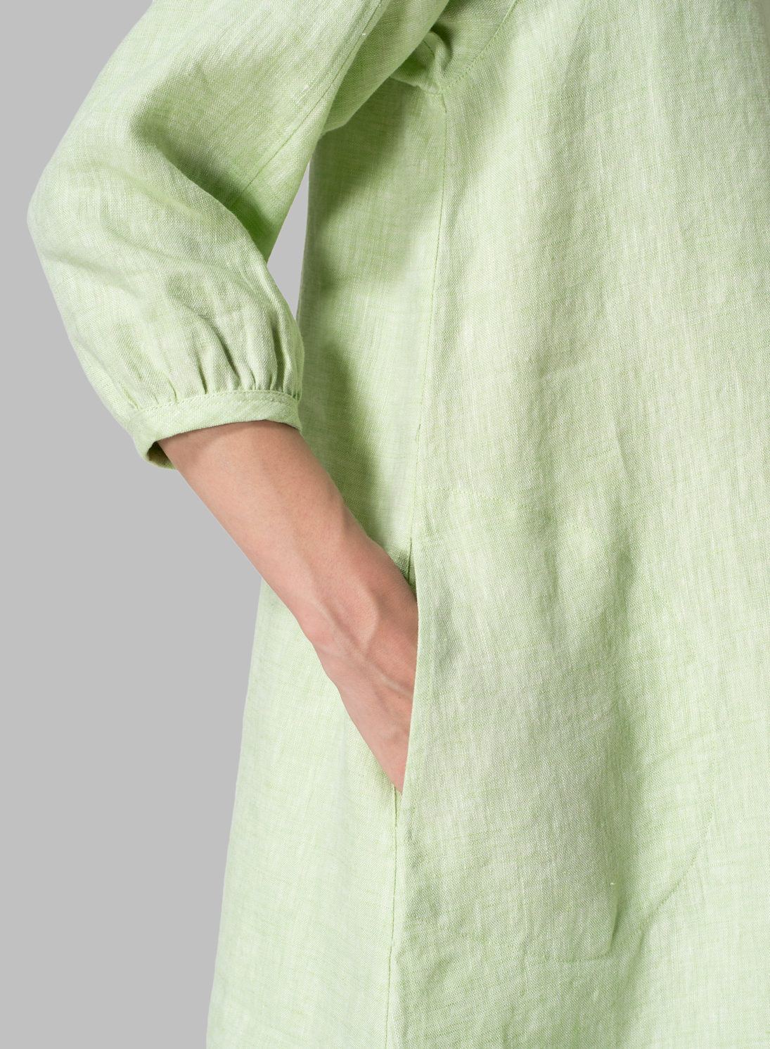 Two Tone Light Green Linen Elbow Sleeve Tunic