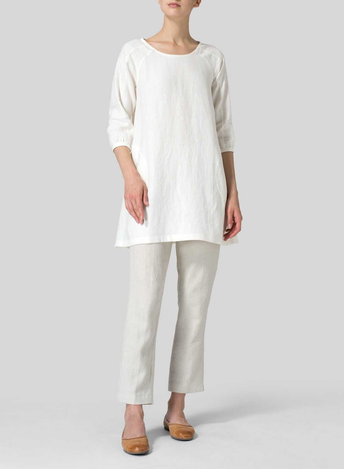 Linen Elbow Sleeve Tunic Plus Size