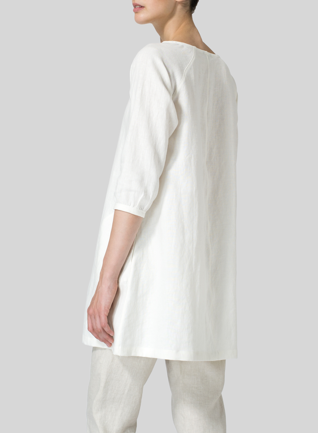 Linen Elbow Sleeve Tunic Plus Size