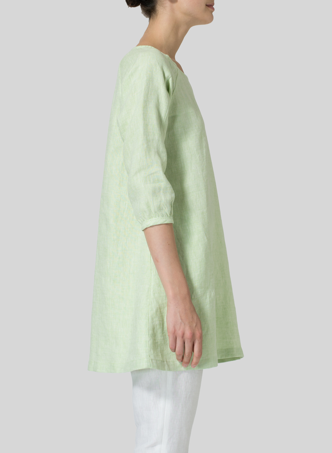 Two Tone Light Green Linen Elbow Sleeve Tunic