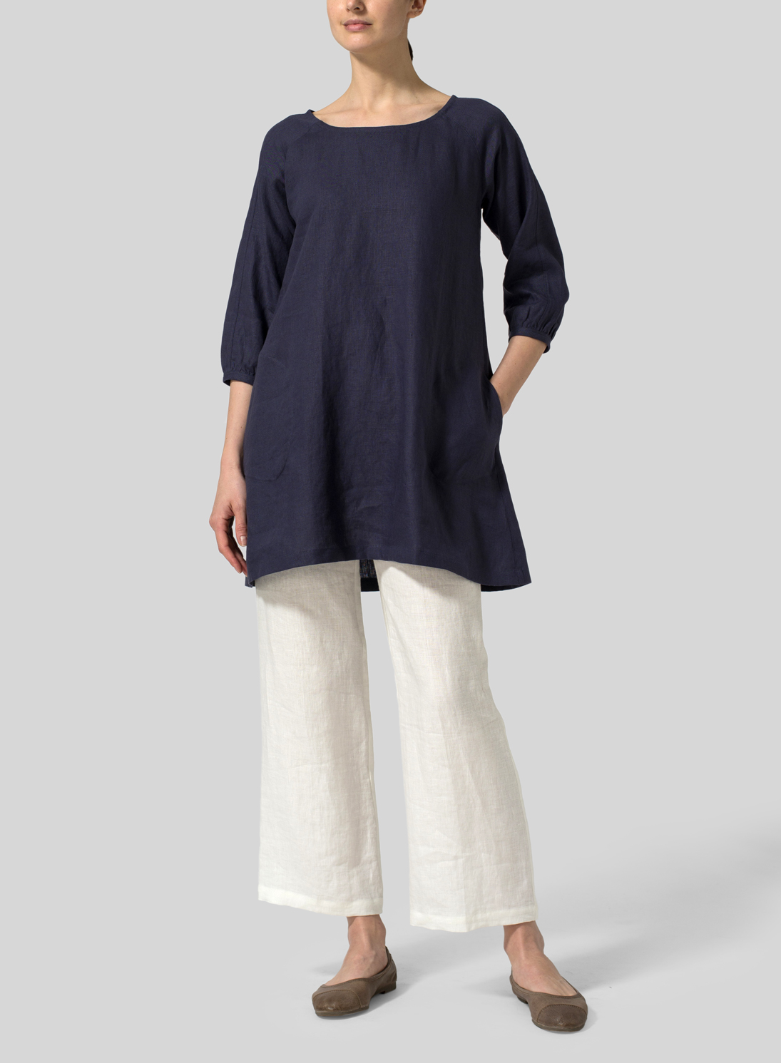 Blue Violet Linen Elbow Sleeve Tunic
