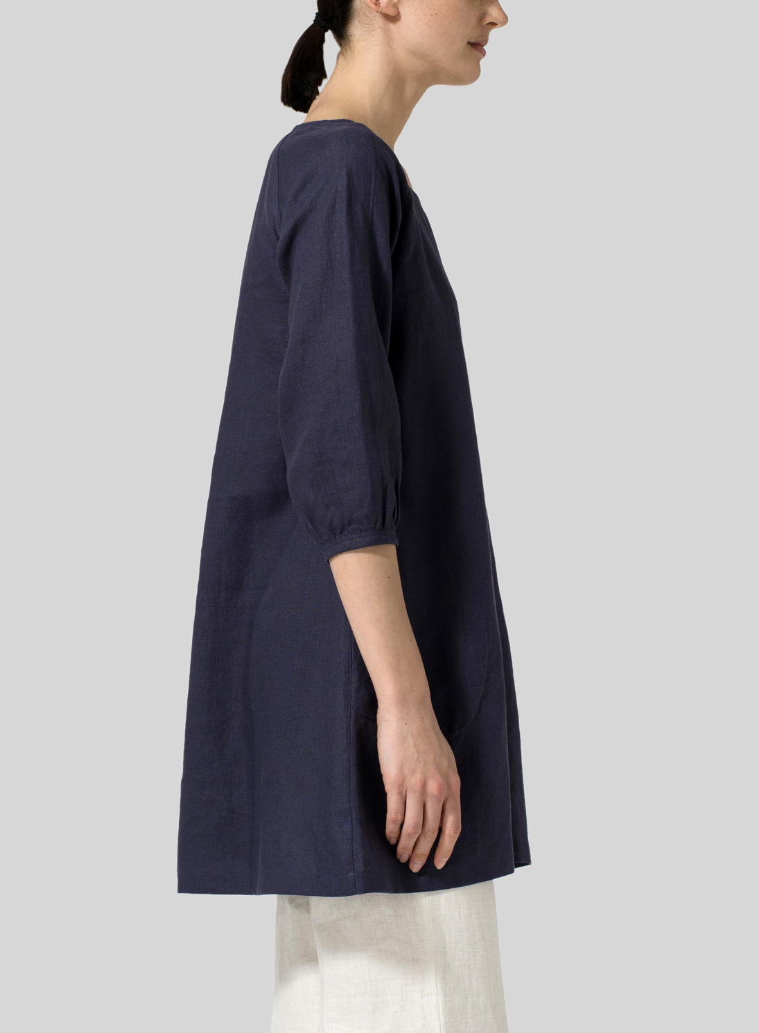 Blue Violet Linen Elbow Sleeve Tunic