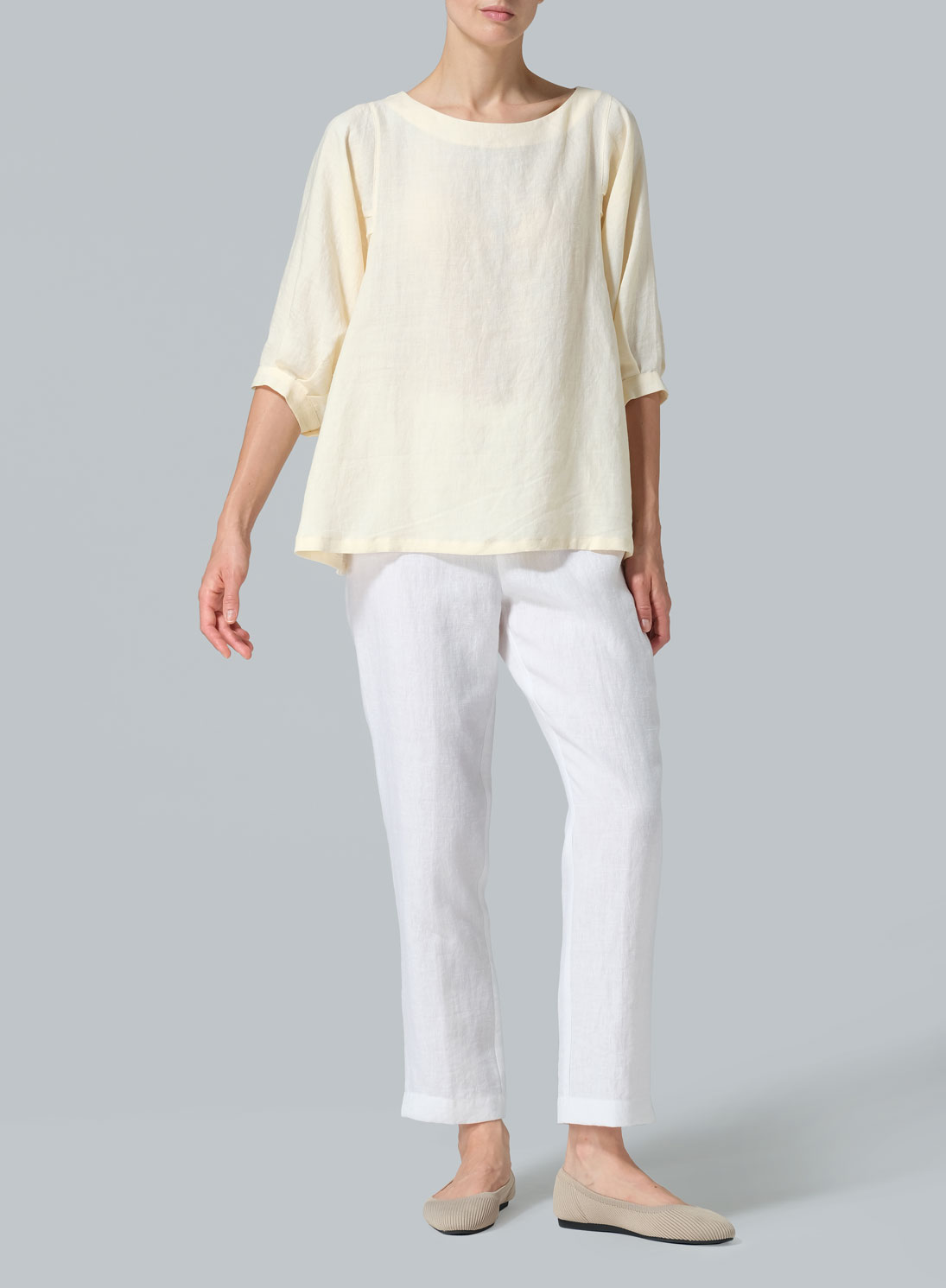 Linen Pleated Sleeve Top