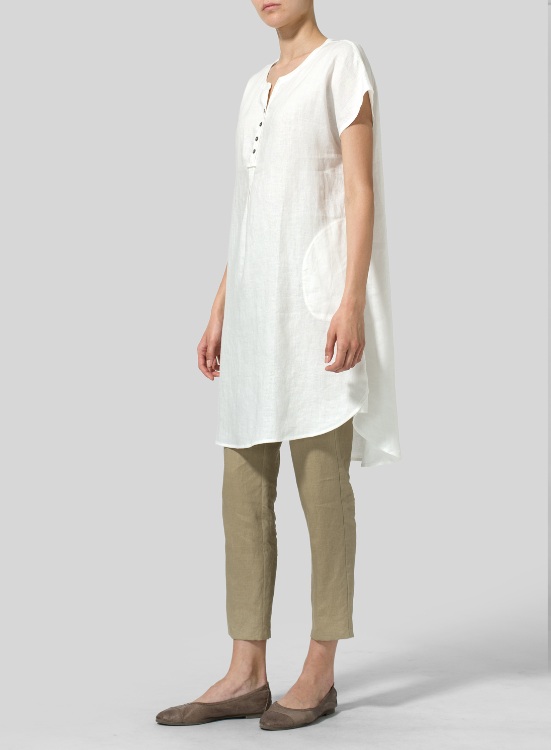 Linen Neck Long Tunics - Plus Size