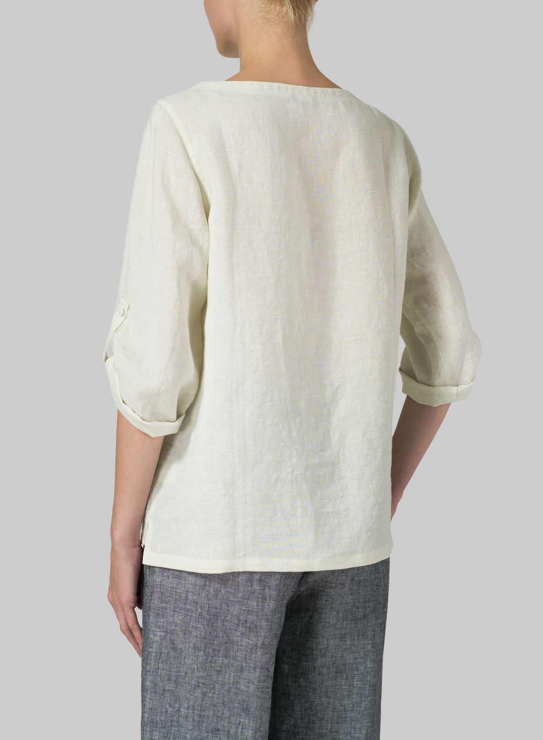 Lime Stripe Linen Boat Neck Threequarter Sleeve Top Set