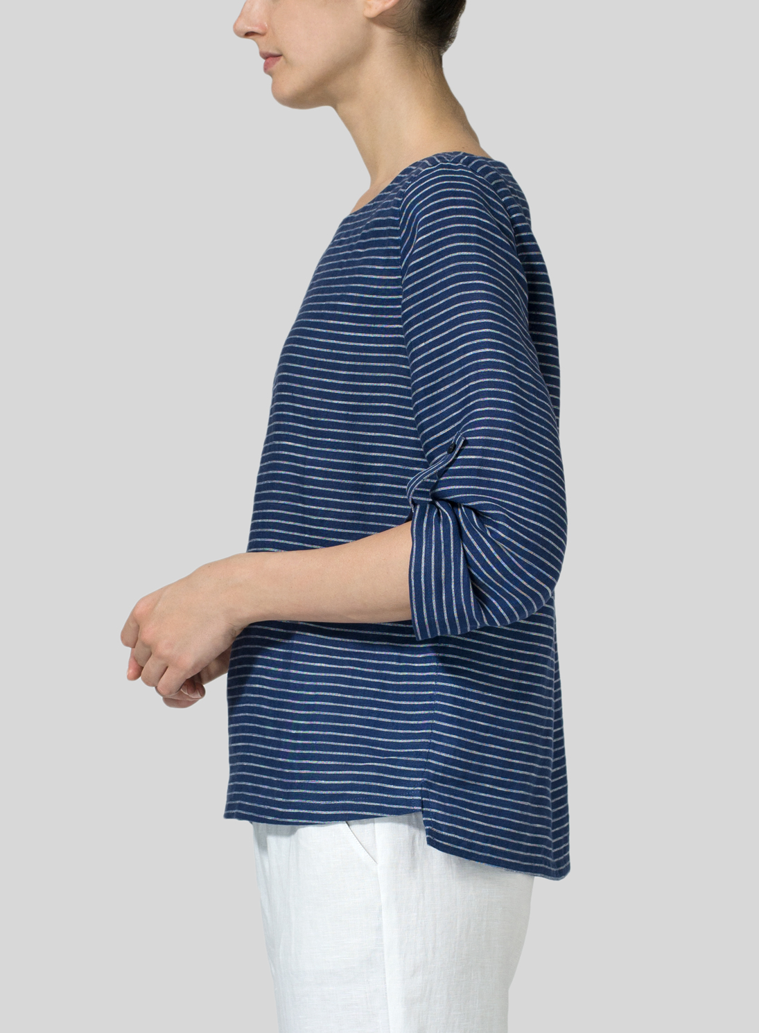 Linen Boat Neck Threequarter Sleeve Top