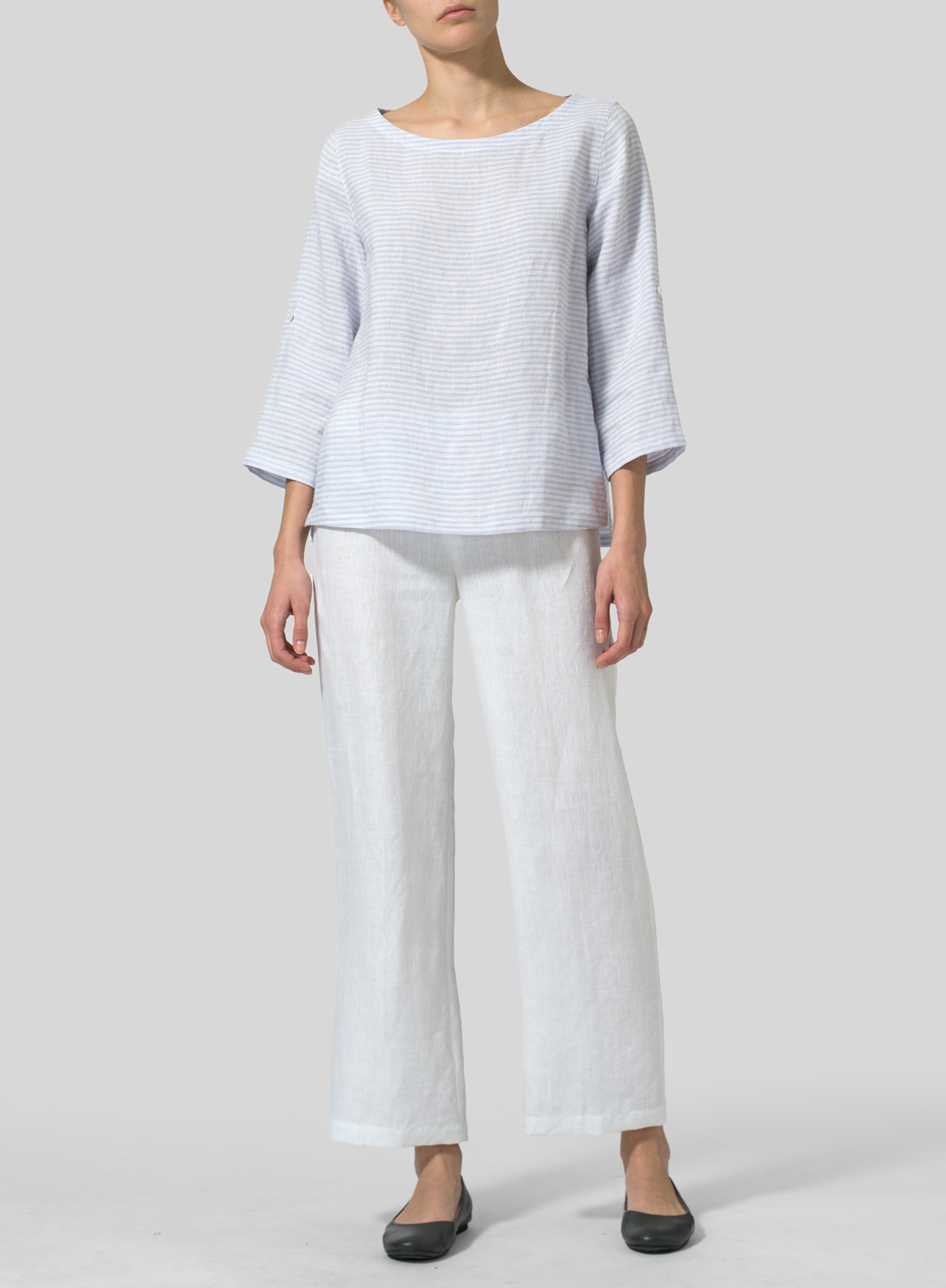 Linen Boat Neck Threequarter Sleeve Top